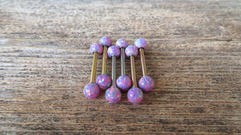 14G Rose Gold Ion Plated Lavender Opal Surgical Steel Nipple Tongue Ring Barbell 14G (1.6mm) Piercing