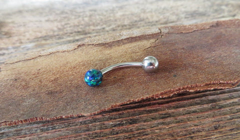 Navy-Blue Green Fire Opal Floating Surgical Steel Belly Ring 14G (1.6mm) VCH Piercing Minimalist Petite