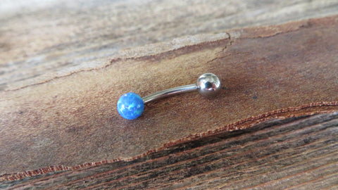 Blue Fire Opal Floating Surgical Steel Belly Ring 14G (1.6mm) VCH Piercing Minimalist Petite