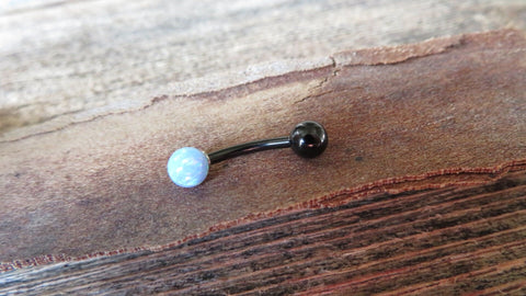 Light Blue Fire Opal Floating Black IP Surgical Steel Belly Ring 14G (1.6mm) VCH Piercing Minimalist Petite