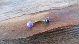 Navy-Blue Green Fire Opal Floating Rainbow IP Surgical Steel Belly Ring 14G (1.6mm) VCH Piercing Minimalist Petite