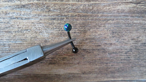 Navy-Blue Green Floating Black IP Fire Opal Surgical Steel Belly Ring 14G (1.6mm) VCH Piercing Minimalist Petite