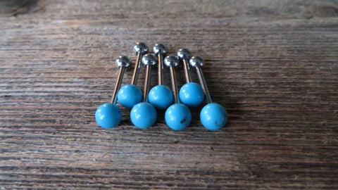 Custom Lengths Turquoise Howlite Natural Stone Barbell Tongue Ring 14g (1.6mm) Piercing