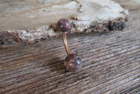 Rose Gold Leopard Skin Jasper Natural Stone Belly Ring 14G (1.6mm) VCH Piercing 8mm 10mm 11mm 12mm Lengths