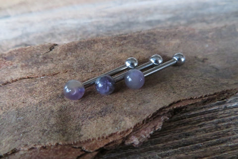 12G THICK Amethyst Natural Stone Barbell Tongue Ring 12G (2.0mm) Piercing