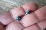 Custom Lengths Navy Blue Green 5mm and 6mm Double Opals Belly Ring Christina VCH 14G (1.6mm) Piercing Opal Belly Ring Hood Piercing