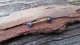 Gold IP Amethyst Minimalist 5mm Natural Stone Barbell Nipple Ring Tongue Ring 14g (1.6mm) Piercing