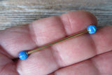Gold Ion Plated Blue Opal 100% Surgical Steel Industrial Scaffold Barbell 14G (1.6mm) Piercing Minimalist