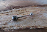 Hematite Natural Stone 14G Surgical Steel or Titanium Ti6Al4V ELI Implant Grade Tongue Ring