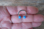 Blue Opal 6G 8G 10G 12G 14G Horseshoe Septum 100% Surgical Steel Externally Threaded Piercing 10G (2.5mm) 12G (2.0mm) 14G (1.6mm)