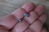 Floating Silver IP White Opal Minimalist Custom Lengths Opal Crystal Flower Gems Belly Ring 14g VCH Internally Threaded Piercing