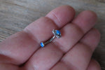 Floating Silver IP Blue Opal Minimalist Custom Lengths Opal Crystal Flower Gems Belly Ring 14g VCH Internally Threaded Piercing