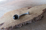 Black Onyx Titanium Ti6Al4V ELI Implant Grade Natural Stone Minimalist VCH Floating Belly Ring Curve 14g Internally Threaded Piercing