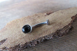 Black Onyx Titanium Ti6Al4V ELI Implant Grade Natural Stone Minimalist VCH Floating Belly Ring Curve 14g Internally Threaded Piercing