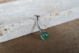 Green Aventurine Titanium Ti6Al4V ELI Implant Grade Natural Stone Minimalist VCH Floating Belly Ring Curve 14g Internally Threaded Piercing