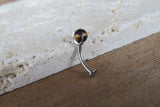 Tiger Eye Titanium Ti6Al4V ELI Implant Grade Natural Stone Minimalist VCH Floating Belly Ring Curve 14g Internally Threaded Piercing