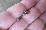 Tiger Eye Titanium Ti6Al4V ELI Implant Grade Natural Stone Minimalist VCH Floating Belly Ring Curve 14g Internally Threaded Piercing