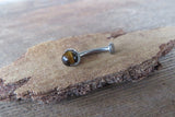 Tiger Eye Titanium Ti6Al4V ELI Implant Grade Natural Stone Minimalist VCH Floating Belly Ring Curve 14g Internally Threaded Piercing