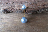 Gold Baby Blue Faux Pearl Belly Ring 14g (1.6mm) Piercing