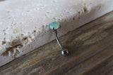 Green Aventurine Stone Floating 100% Surgical Steel Belly Ring 14g VCH Internally Threaded Piercing Custom Lengths