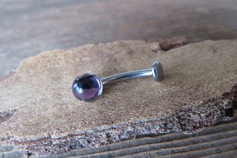 Amethyst Titanium Ti6Al4V ELI Implant Grade Natural Stone Minimalist VCH Floating Belly Ring Curve 14g Internally Threaded Piercing