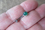 Green Aventurine Titanium Ti6Al4V ELI Implant Grade Natural Stone Minimalist VCH Floating Belly Ring Curve 14g Internally Threaded Piercing