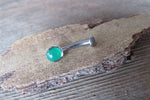 Green Aventurine Titanium Ti6Al4V ELI Implant Grade Natural Stone Minimalist VCH Floating Belly Ring Curve 14g Internally Threaded Piercing