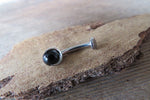 Black Obsidian Titanium Ti6Al4V ELI Implant Grade Natural Stone Minimalist VCH Floating Belly Ring Curve 14g Internally Threaded Piercing