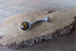 Tiger Eye Titanium Ti6Al4V ELI Implant Grade Natural Stone Minimalist VCH Floating Belly Ring Curve 14g Internally Threaded Piercing