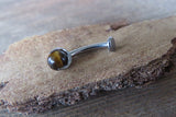 Tiger Eye Titanium Ti6Al4V ELI Implant Grade Natural Stone Minimalist VCH Floating Belly Ring Curve 14g Internally Threaded Piercing