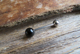 Custom Lengths Black Obsidian Natural Stone Barbell Tongue Ring 14g (1.6mm) Piercing