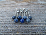 Sodalite Titanium Ti6Al4V ELI Implant Grade 6mm Natural Stone Barbell Tongue Ring 14g (1.6mm) Piercing