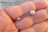 White Howlite Titanium Ti6Al4V ELI Implant Grade 6mm Natural Stone Barbell Tongue Ring 14g (1.6mm) Piercing