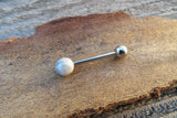 White Howlite Titanium Ti6Al4V ELI Implant Grade 6mm Natural Stone Barbell Tongue Ring 14g (1.6mm) Piercing