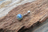 Flashy Labradorite Minimalist 8mm Natural Stone 100% Surgical Steel Belly Ring 14g (1.6mm)