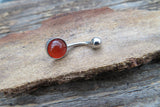 Carnelian Minimalist 8mm Natural Stone 100% Surgical Steel Belly Ring 14g (1.6mm)