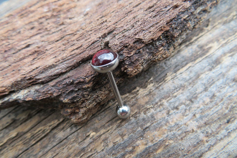 Garnet 7mm Domed Natural Stone Barbell Tongue Ring 14g (1.6mm) Piercing Custom Lengths