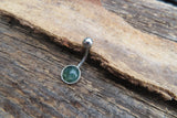 Moss Agate Minimalist 8mm Natural Stone 100% Surgical Steel Belly Ring 14g (1.6mm)