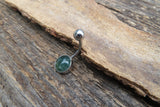 Moss Agate Minimalist 8mm Natural Stone 100% Surgical Steel Belly Ring 14g (1.6mm)