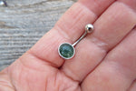 Moss Agate Minimalist 8mm Natural Stone 100% Surgical Steel Belly Ring 14g (1.6mm)