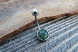 Moss Agate Minimalist 8mm Natural Stone 100% Surgical Steel Belly Ring 14g (1.6mm)