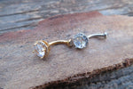 Gold IP Bling Floating Statement Piece Crystal Gems Large Belly Ring 14g Internally Threaded Piercing