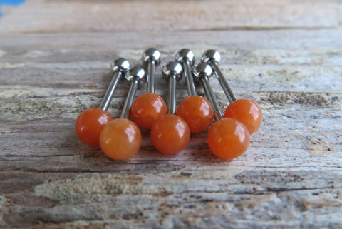 Special Edition Carnelian Orange Quartz Natural Stone Barbell Tongue Ring 14g (1.6mm) Piercing