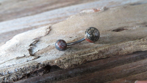 Custom Lengths Leopard Skin Jasper Natural Stone Belly Ring 14g (1.6mm) Piercing VCH Navel Piercing 8mm 10mm 11mm 12mm