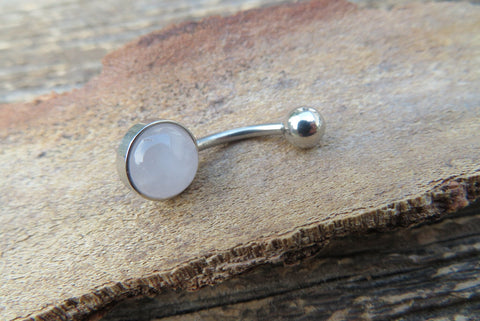 Rose Quartz Minimalist 8mm Natural Stone 100% Surgical Steel Belly Ring 14g (1.6mm)