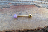 Gold IP Lavender Purple Fire Opal 100% Surgical Steel Stone Barbell Tongue Ring 14G (1.6mm) Piercing Custom Lengths