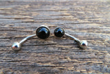 Black Obsidian Minimalist 6mm or 8mm Natural Stone 100% Surgical Steel Belly Ring 14g (1.6mm)