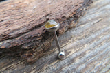 Citrine 7mm Domed Natural Stone Barbell Tongue Ring 14g (1.6mm) Piercing Custom Lengths