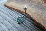 Moss Agate Minimalist 8mm Natural Stone 100% Surgical Steel Belly Ring 14g (1.6mm)