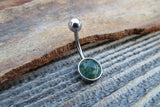 Moss Agate Minimalist 8mm Natural Stone 100% Surgical Steel Belly Ring 14g (1.6mm)